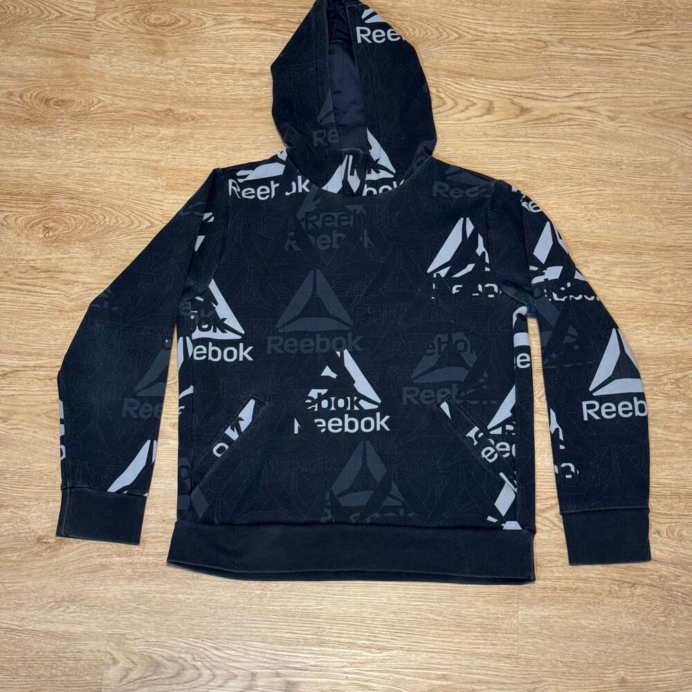 Reebok Men’s Size M BLACK Long Sleeve Sweatshirt Hoodie W/Pockets Pullover